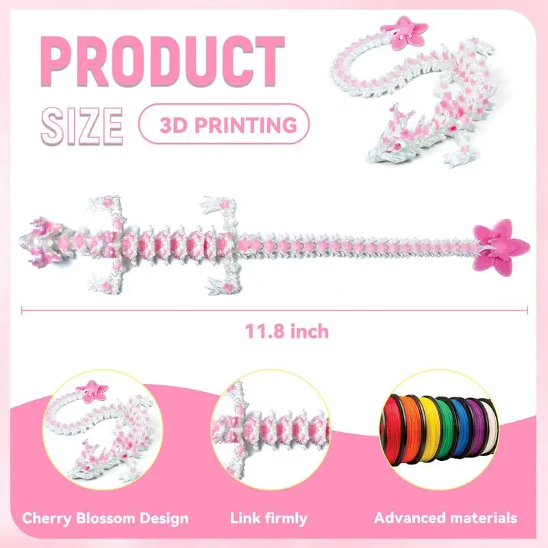 SGYYSG 3D Printed Articulated Dragon Toy, 12 Inch Cherry Blossom Crystal Dragon | Fantasy Collectible with Glow Effect - view 4