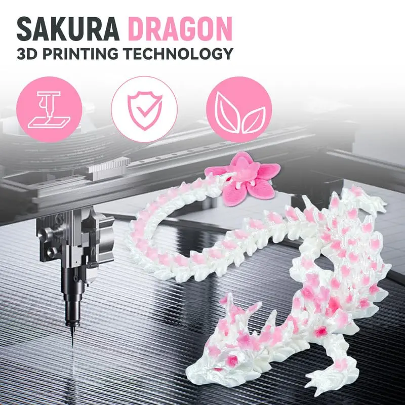 SGYYSG 3D Printed Articulated Dragon Toy, 12 Inch Cherry Blossom Crystal Dragon | Fantasy Collectible with Glow Effect - view 7