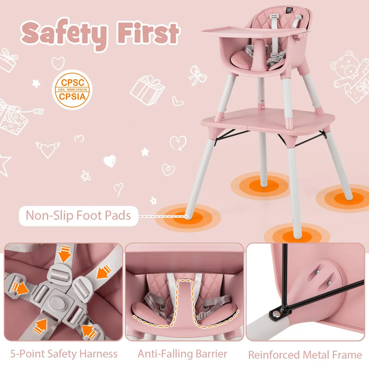 HONEY JOY 6-in-1 High Chair Pink | Convertible Baby & Toddler Feeding Chair - view 4