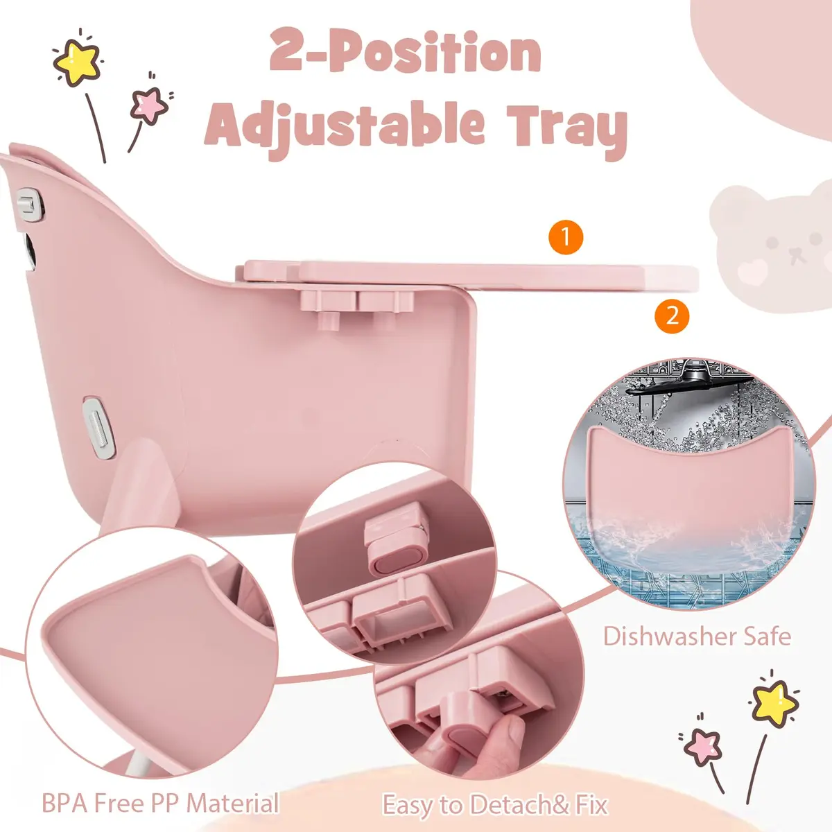 HONEY JOY 6-in-1 High Chair Pink | Convertible Baby & Toddler Feeding Chair - view 5