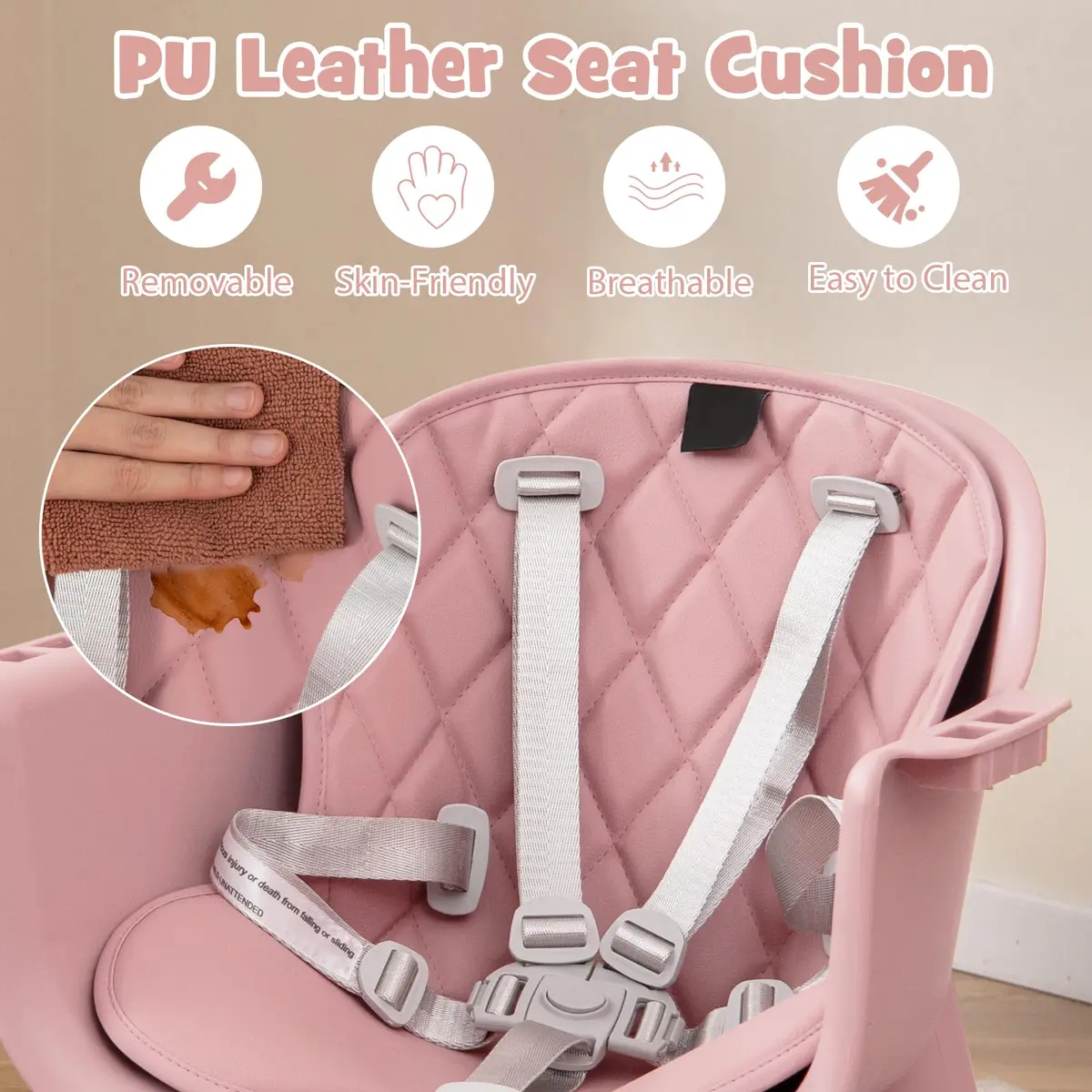 HONEY JOY 6-in-1 High Chair Pink | Convertible Baby & Toddler Feeding Chair - view 6