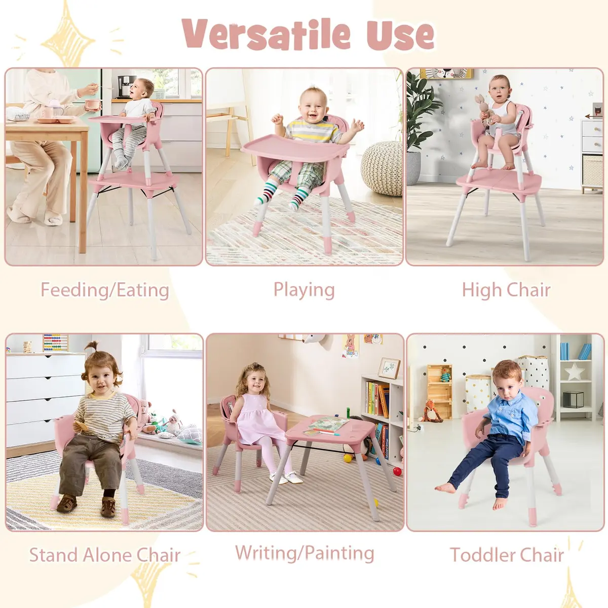 HONEY JOY 6-in-1 High Chair Pink | Convertible Baby & Toddler Feeding Chair - view 7