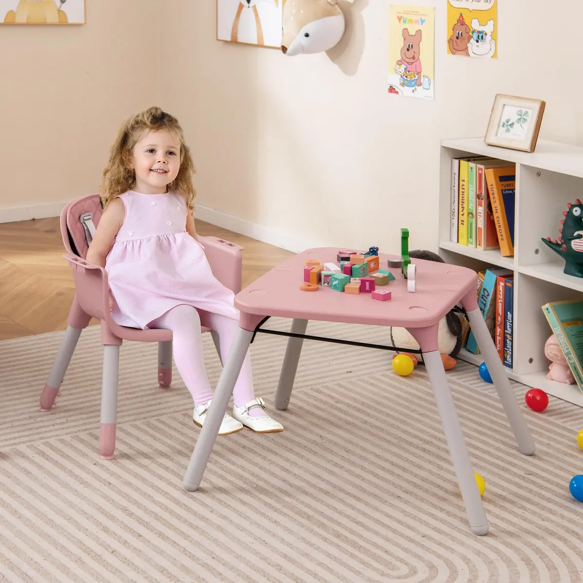 HONEY JOY 6-in-1 High Chair Pink | Convertible Baby & Toddler Feeding Chair - view 9