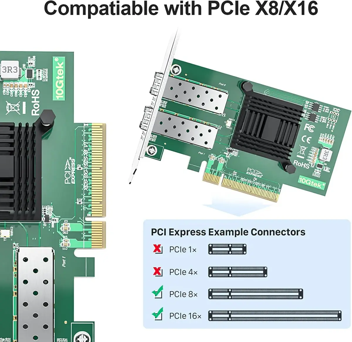 10Gtek Dual SFP+ Port 10Gb PCI-E NIC Network Card with Intel 82599ES Controller, 2-Pack | Supports Windows Server, Linux, VMware - view 3