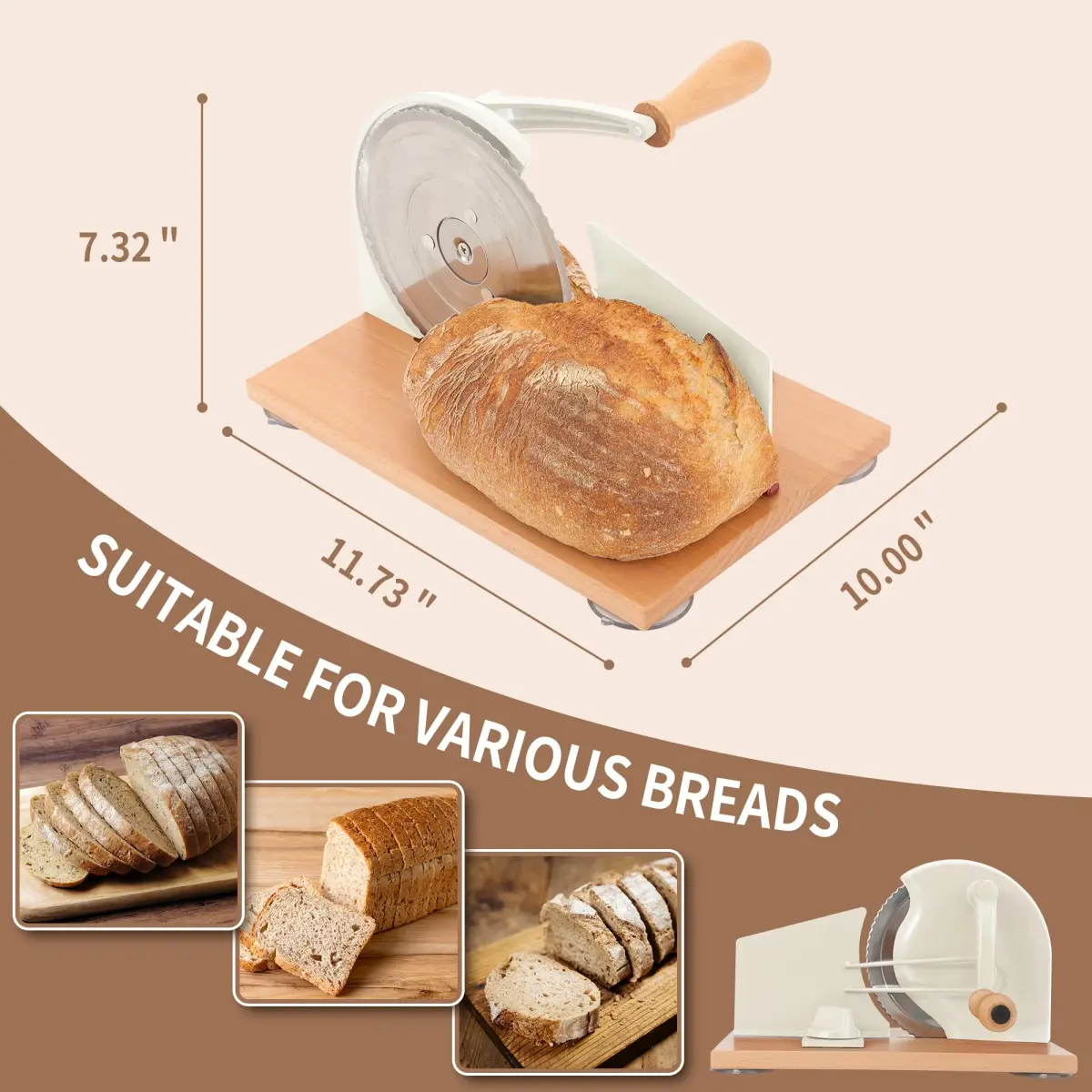 CAWIU Sourdough Bread Slicer, Manual Bread Cutter with Hand Crank, Cream | Adjustable Thickness 2.3cm (0.9 inches) - view 6