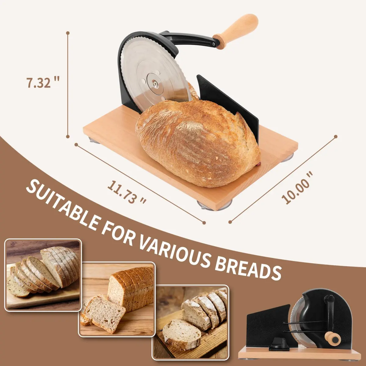 CAWIU Sourdough Bread Slicer, Manual Bread Cutter with Hand Crank, Black | Adjustable Thickness 23mm (0.9 inch) - view 6