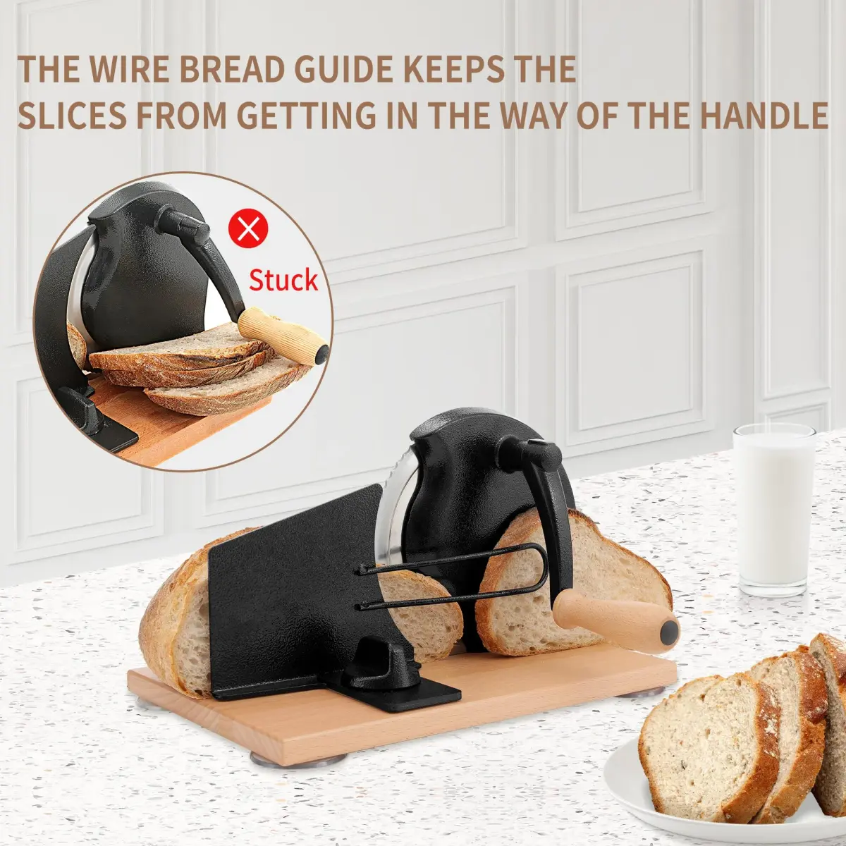 CAWIU Sourdough Bread Slicer, Manual Bread Cutter with Hand Crank, Black | Adjustable Thickness 23mm (0.9 inch) - view 3