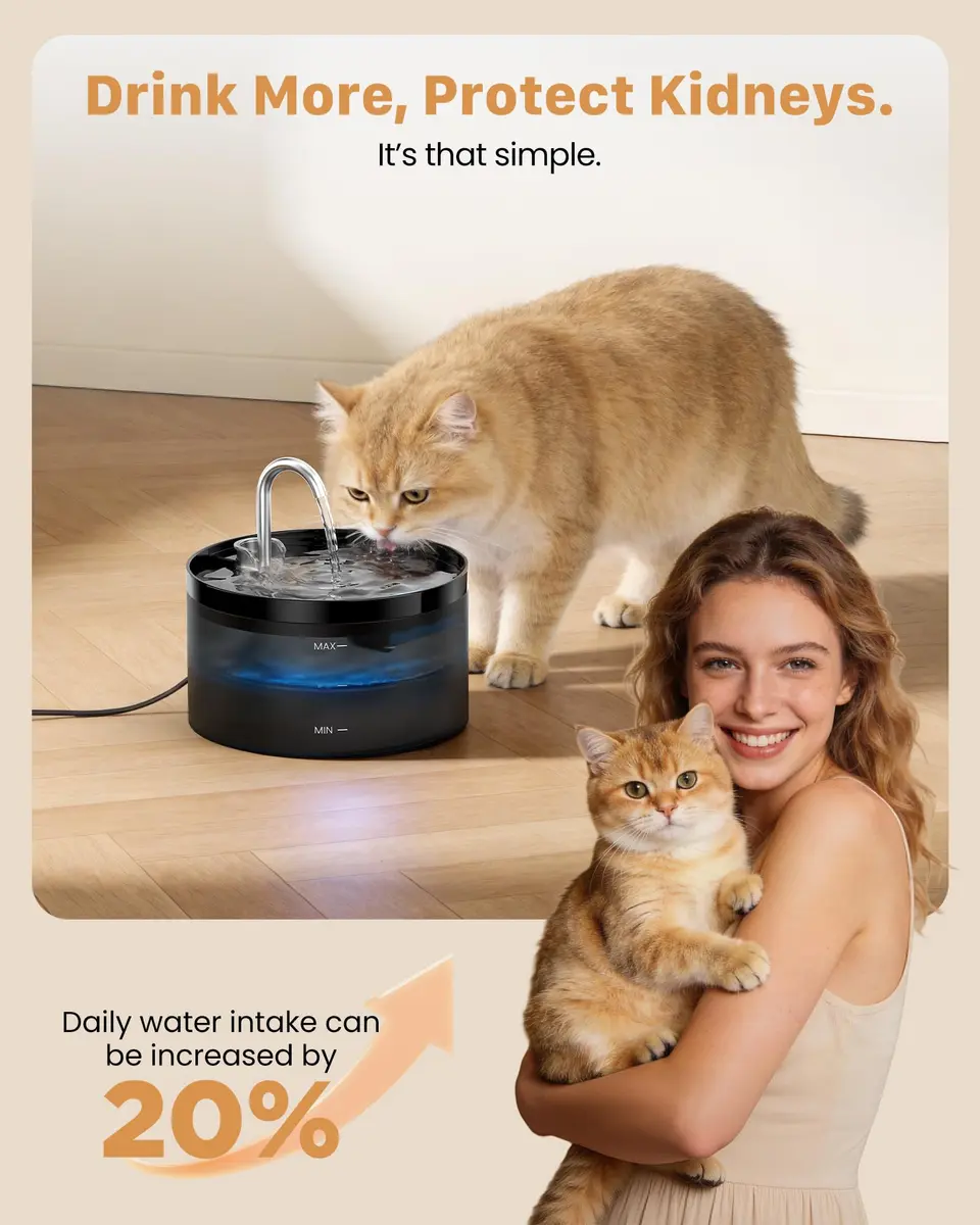 GIOTOHUN Cat Water Fountain 2L | Triple Filtration, LED Light, Ultra-Quiet Pump - view 6