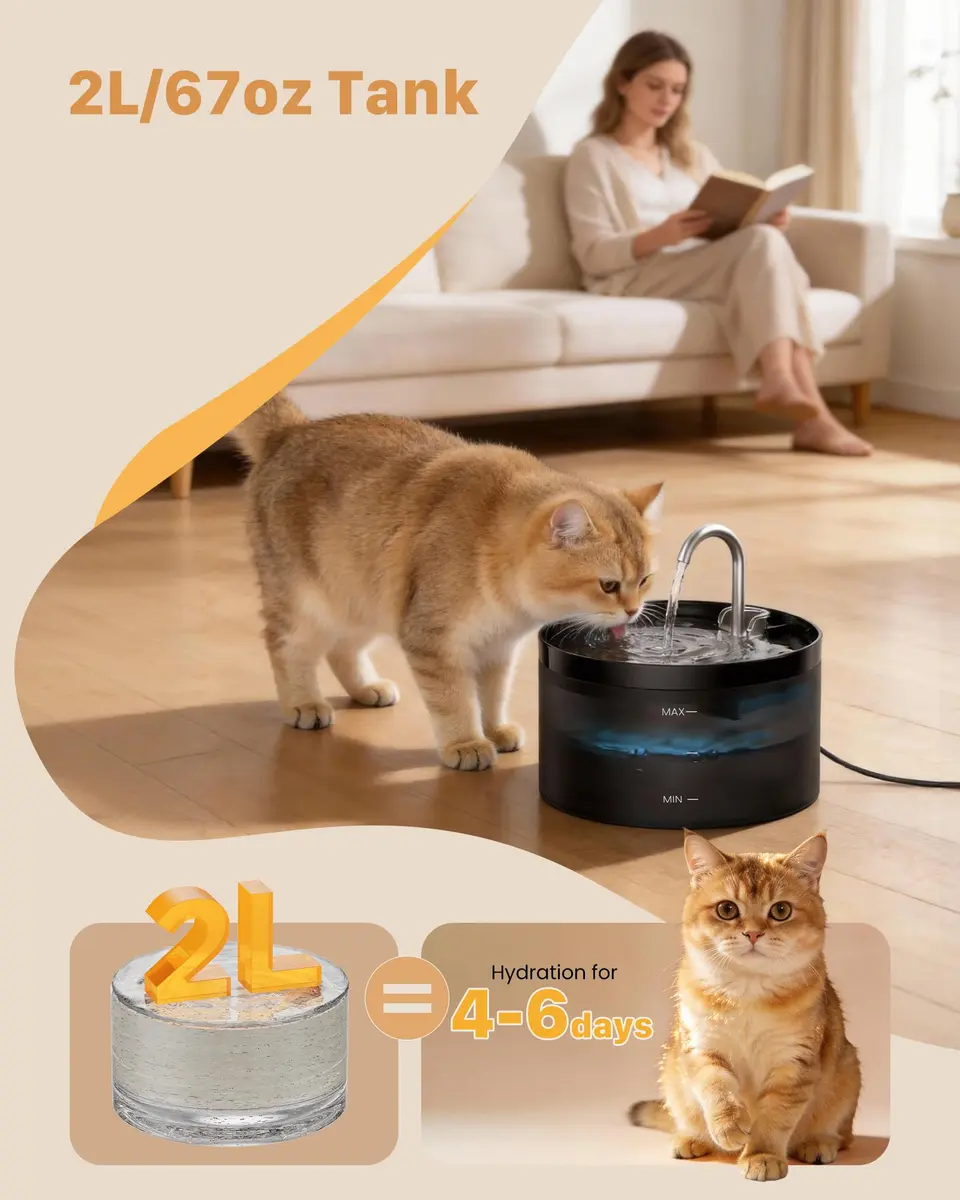 GIOTOHUN Cat Water Fountain 2L | Triple Filtration, LED Light, Ultra-Quiet Pump - view 7