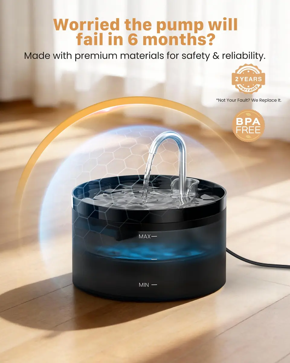 GIOTOHUN Cat Water Fountain 2L | Triple Filtration, LED Light, Ultra-Quiet Pump - view 2