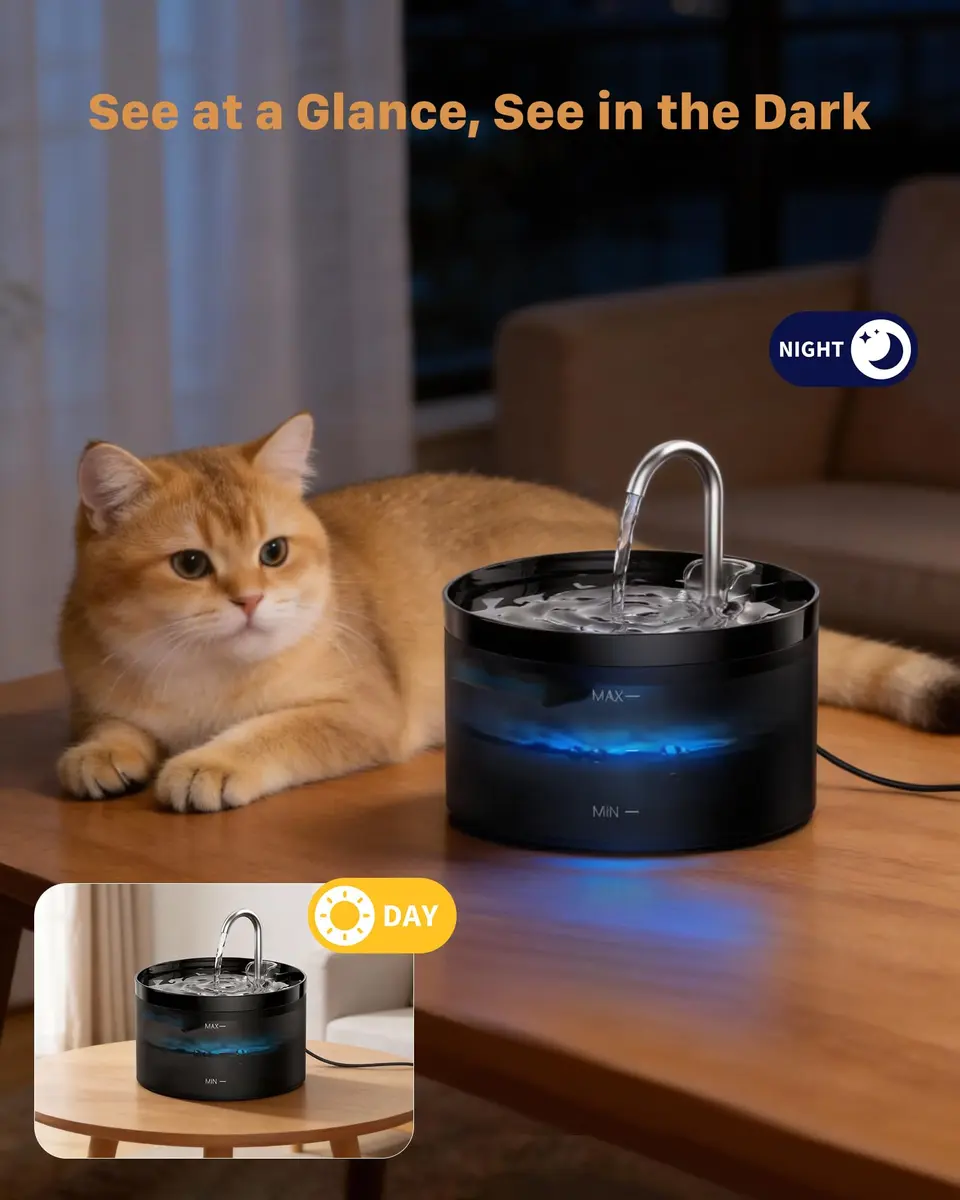 GIOTOHUN Cat Water Fountain 2L | Triple Filtration, LED Light, Ultra-Quiet Pump - view 4