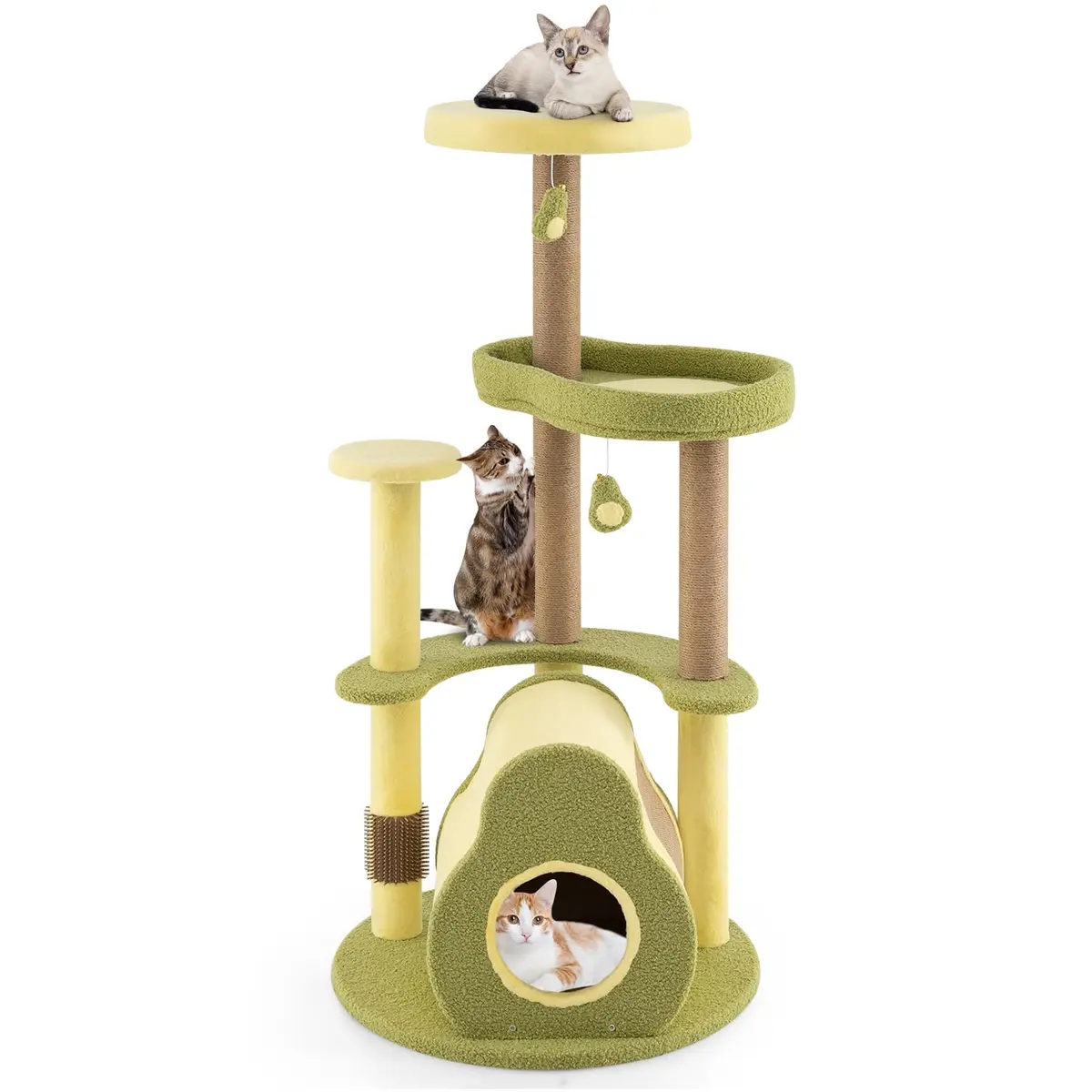 PETSITE 49-inch Avocado-Themed Cat Tree, Multi-Level Modern Cat Tower with Jute Scratching Posts, Cat Condo, Self Groomer Brush, and Dangling Toys for Indoor Cats - main product image