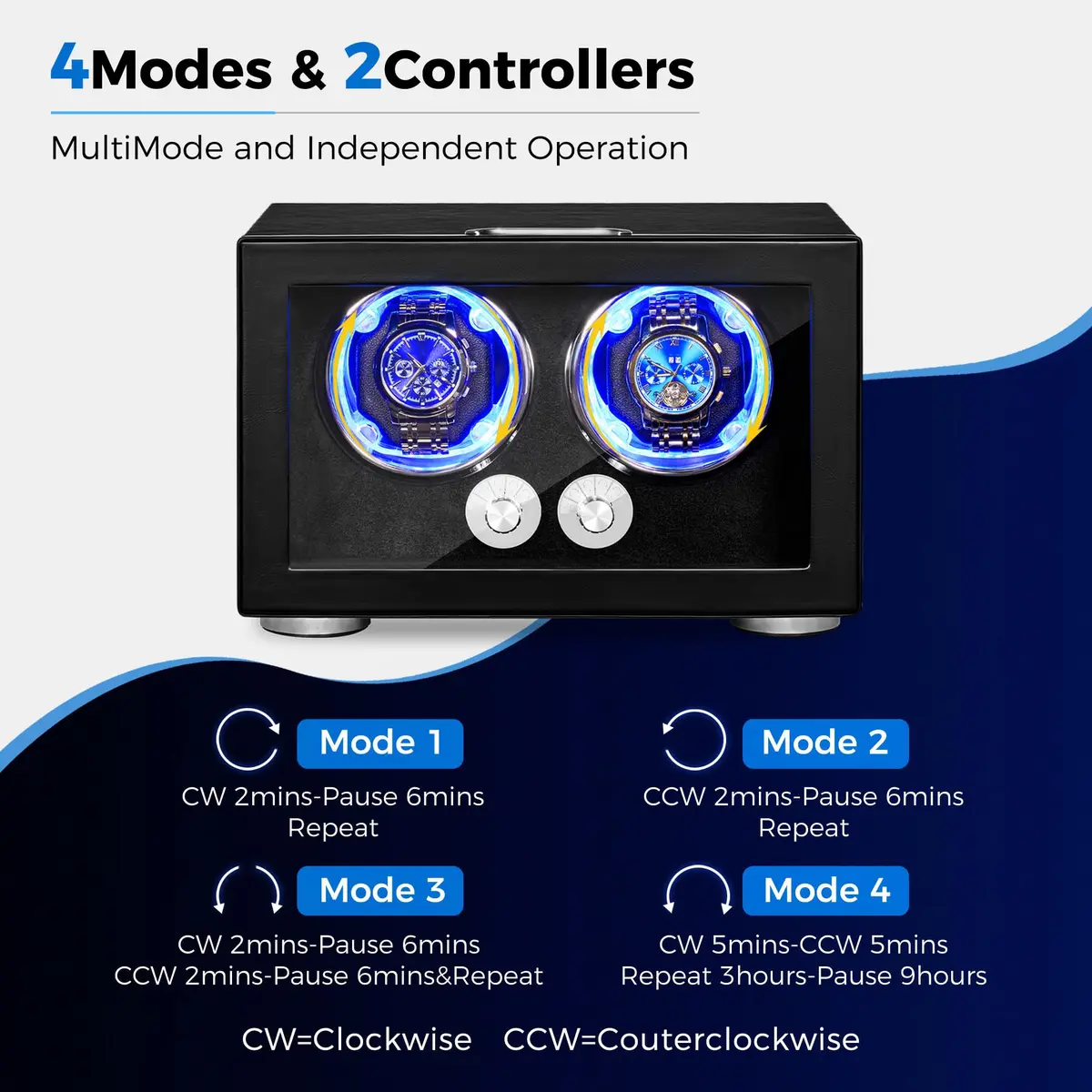 ANWBROAD Automatic Double Watch Winder Box 4 Mode | Quiet Motor, Vertical Winding, LED - view 4