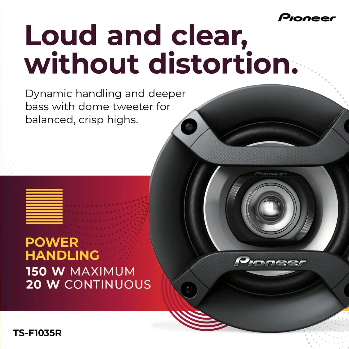 Pioneer TS-F1035R 4" 2-Way Coaxial Car Speakers 150W Max (Pair) - view 4