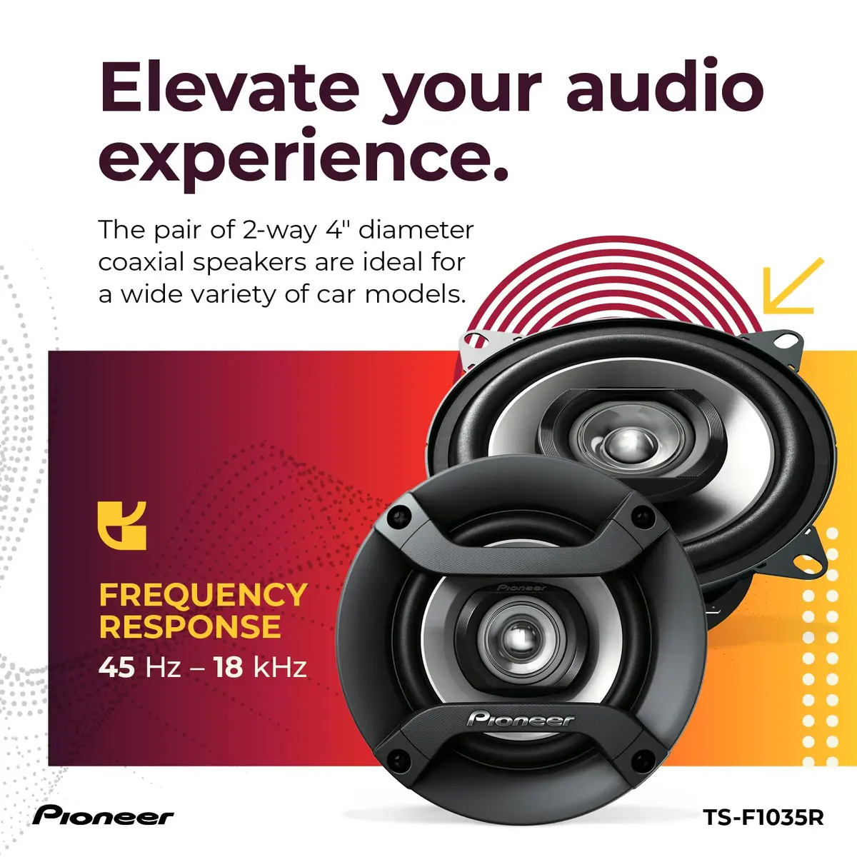 Pioneer TS-F1035R 4" 2-Way Coaxial Car Speakers 150W Max (Pair) - view 5