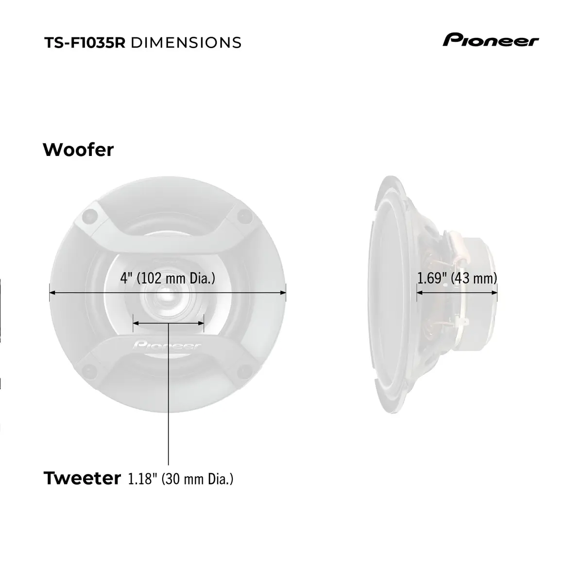 Pioneer TS-F1035R 4" 2-Way Coaxial Car Speakers 150W Max (Pair) - view 6