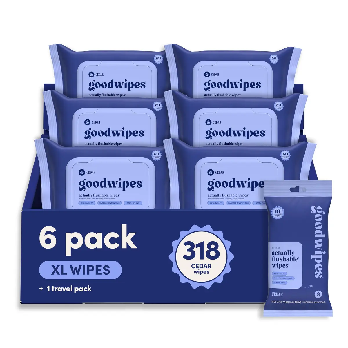goodwipes Flushable Wipes Cedar Scent 300 Count (Pack of 6) | Septic Safe & Biodegradable - main product image