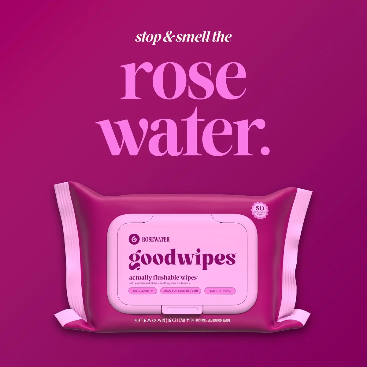goodwipes Flushable Wipes Rose Scent 50 Count (Pack of 6) | Septic Safe & Biodegradable Wet Wipes for Adults - view 7