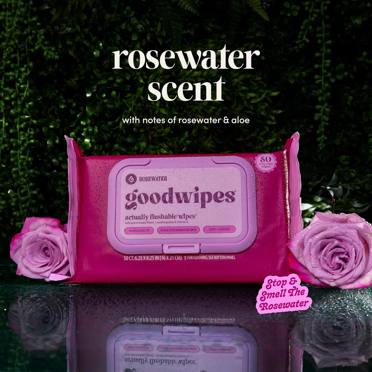 goodwipes Flushable Wipes Rose Scent 50 Count (Pack of 6) | Septic Safe & Biodegradable Wet Wipes for Adults - view 9