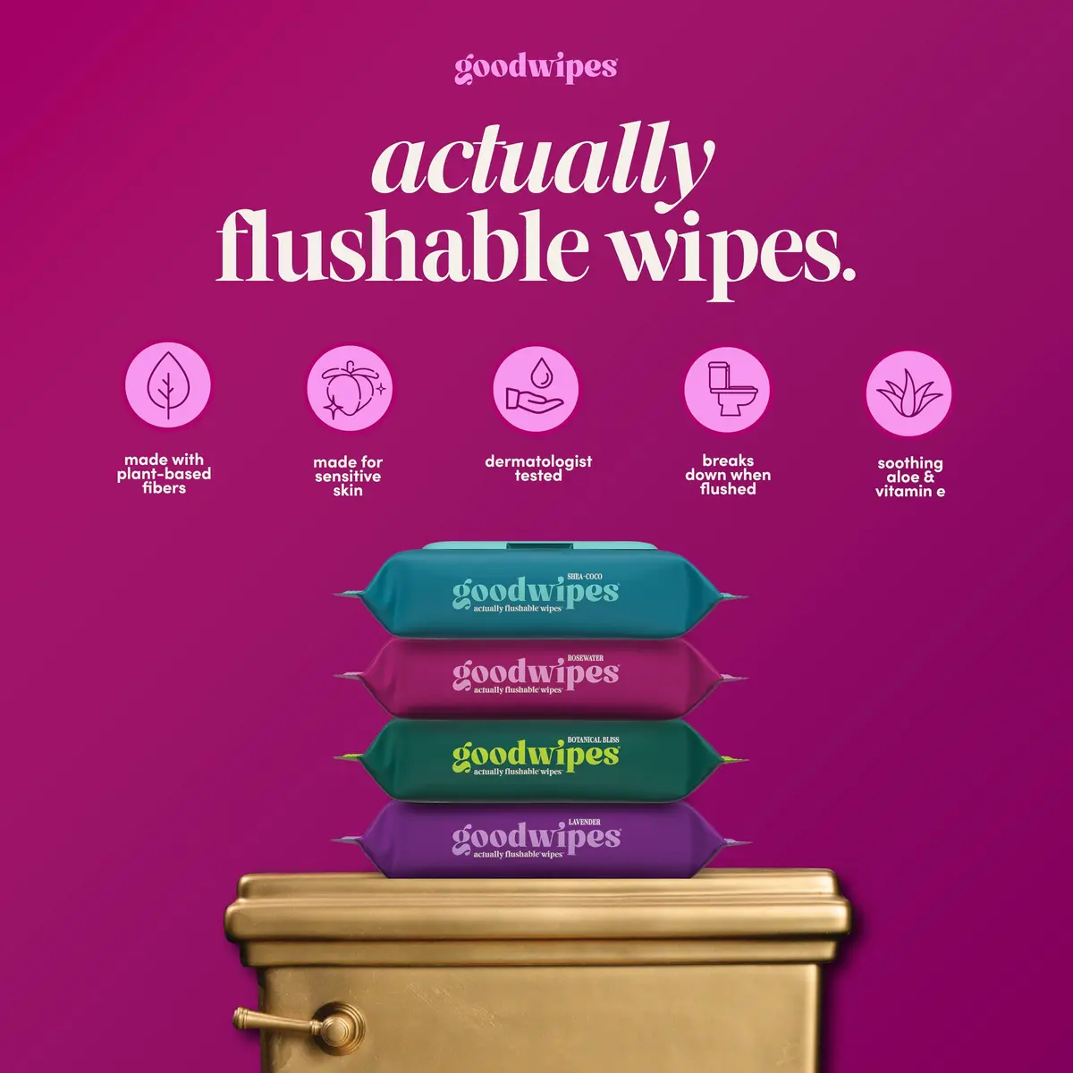 goodwipes Flushable Wipes Rose Scent 50 Count (Pack of 6) | Septic Safe & Biodegradable Wet Wipes for Adults - view 2