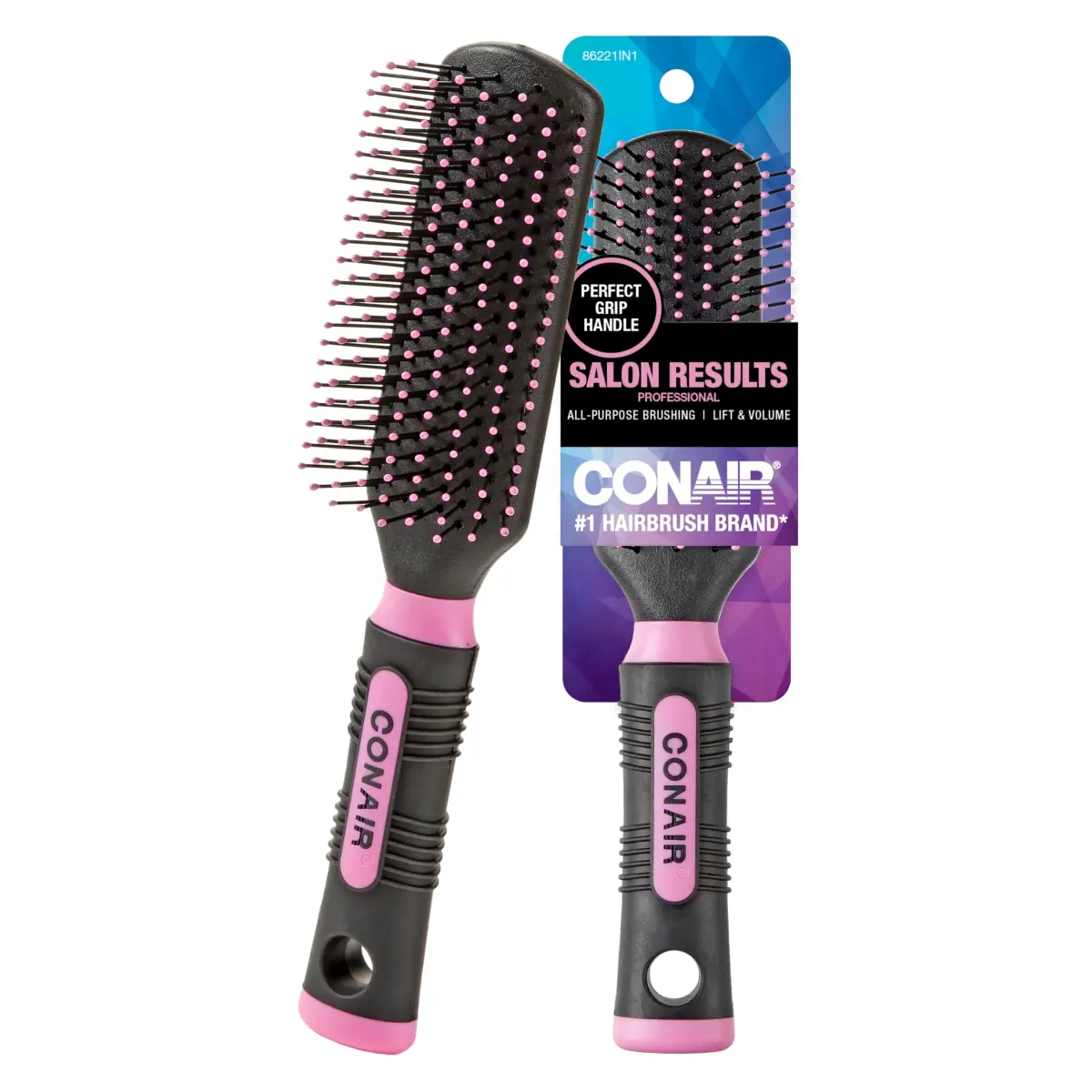 Conair Velvet Touch Cushion Brush - Detangling Hair Brush for All Hair Types - Nylon Bristles - Pink/Black - main product image