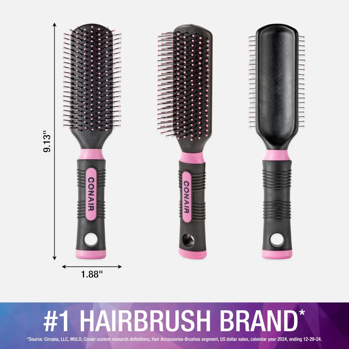 Conair Velvet Touch Cushion Brush - Detangling Hair Brush for All Hair Types - Nylon Bristles - Pink/Black - view 2