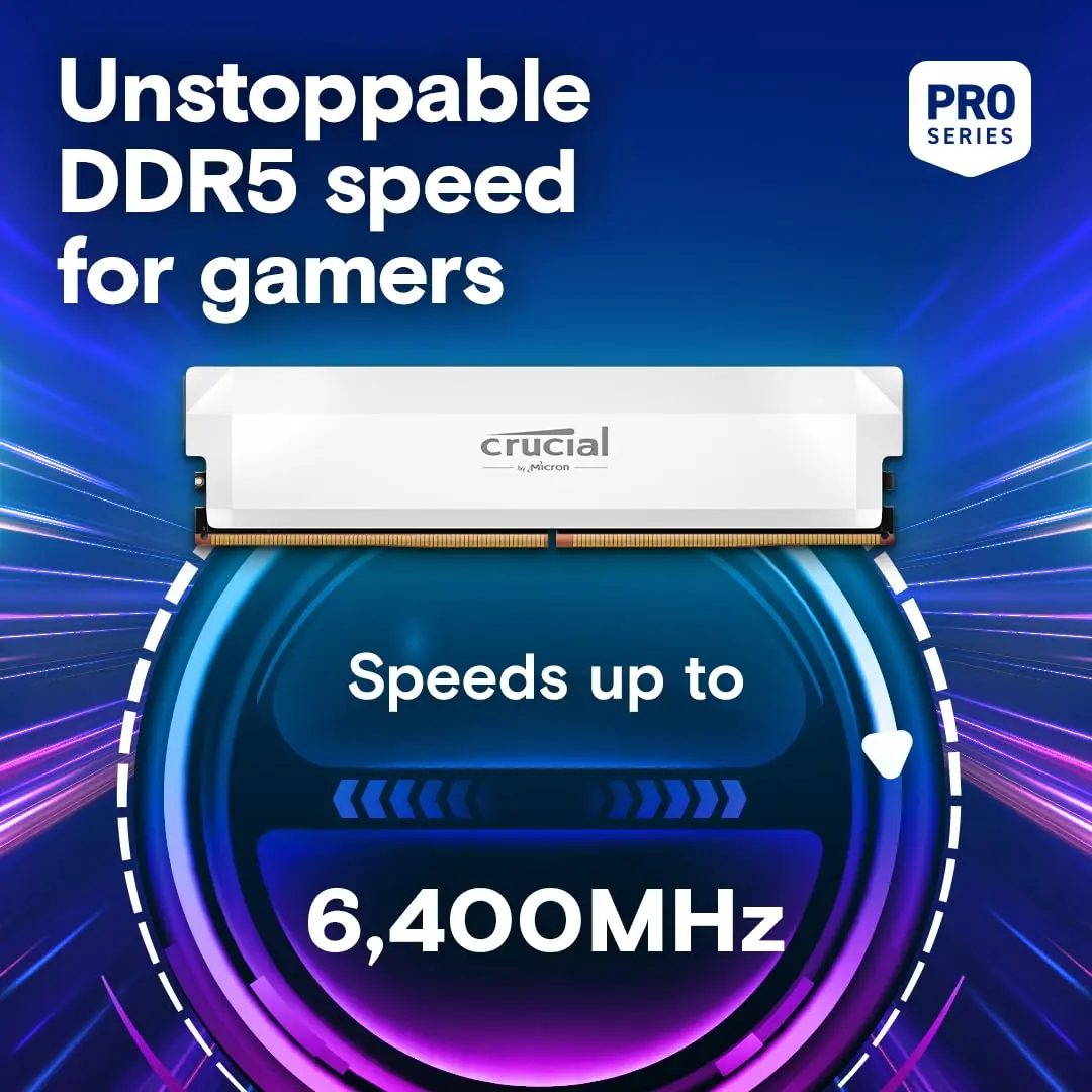 Crucial Pro DDR5 RAM 64GB Kit (2x32GB) 6000MHz CL40 White | Overclocking Desktop Gaming Memory - view 2
