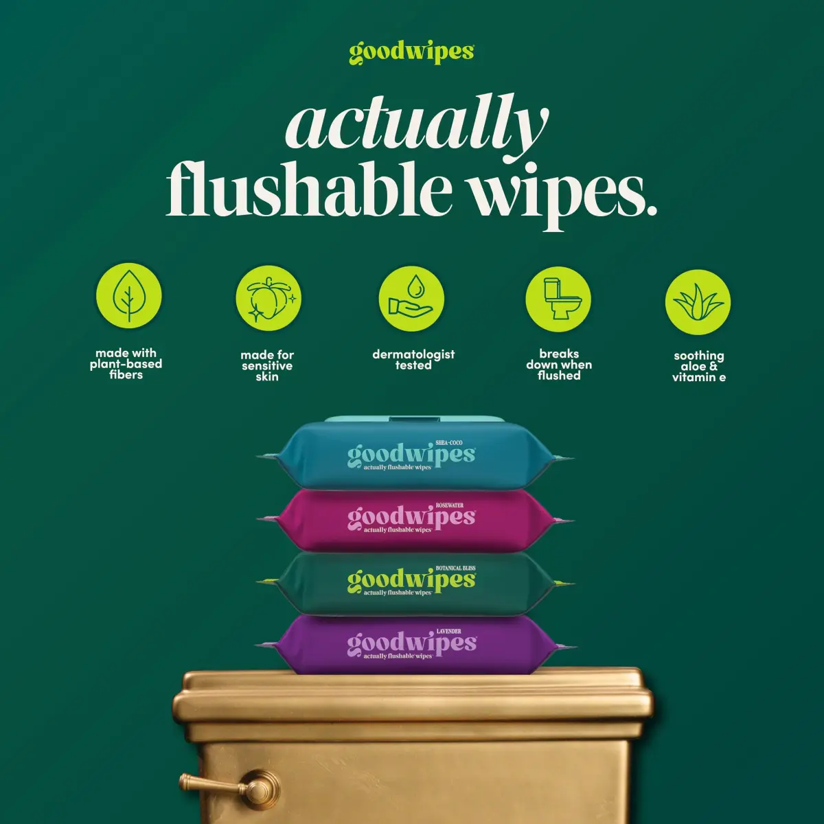 goodwipes Flushable Wipes Botanical Bliss 153 Count (3 Pack + 3 Singles) | Septic Safe & Plant-Based - view 2