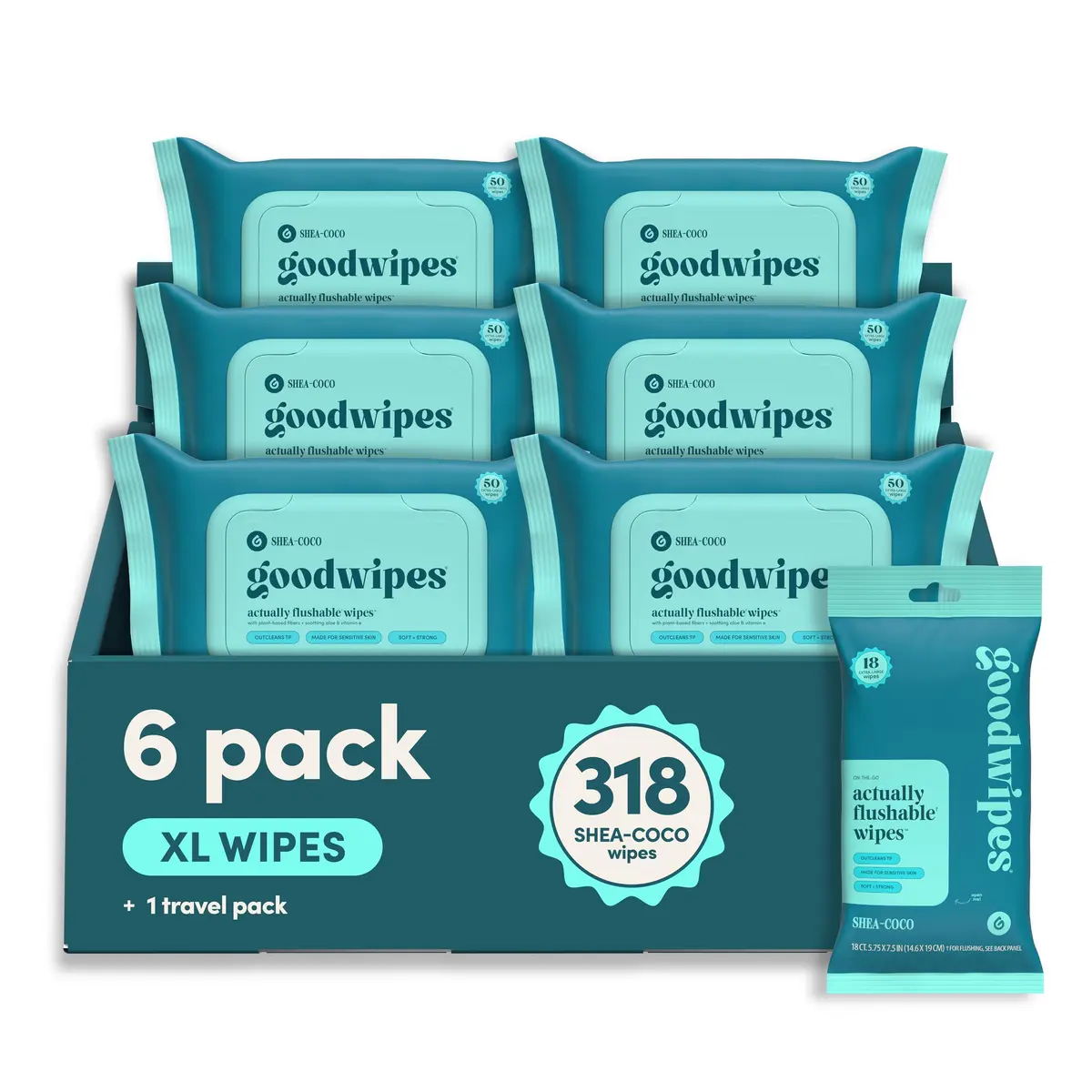 goodwipes Flushable Wipes Shea Coco 300 Count (Pack of 6) | Septic Safe & Extra Large for Superior Clean - main product image