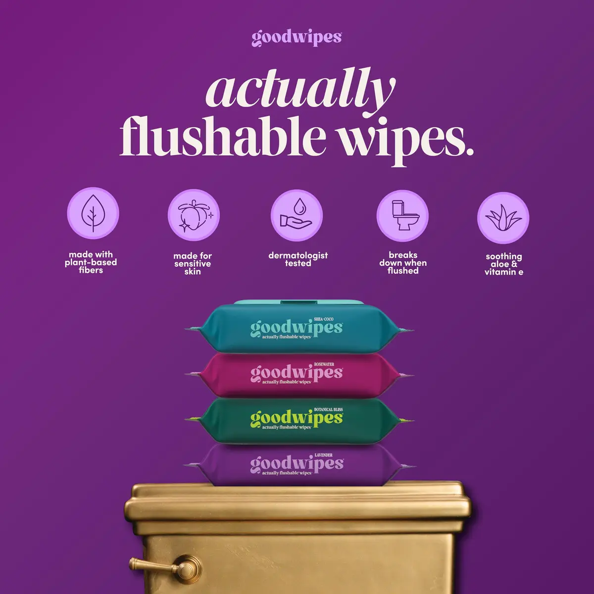 goodwipes Flushable Wipes Lavender Scent 300 Count (6 x 50 Count Packs) | Septic Safe & Biodegradable - view 2