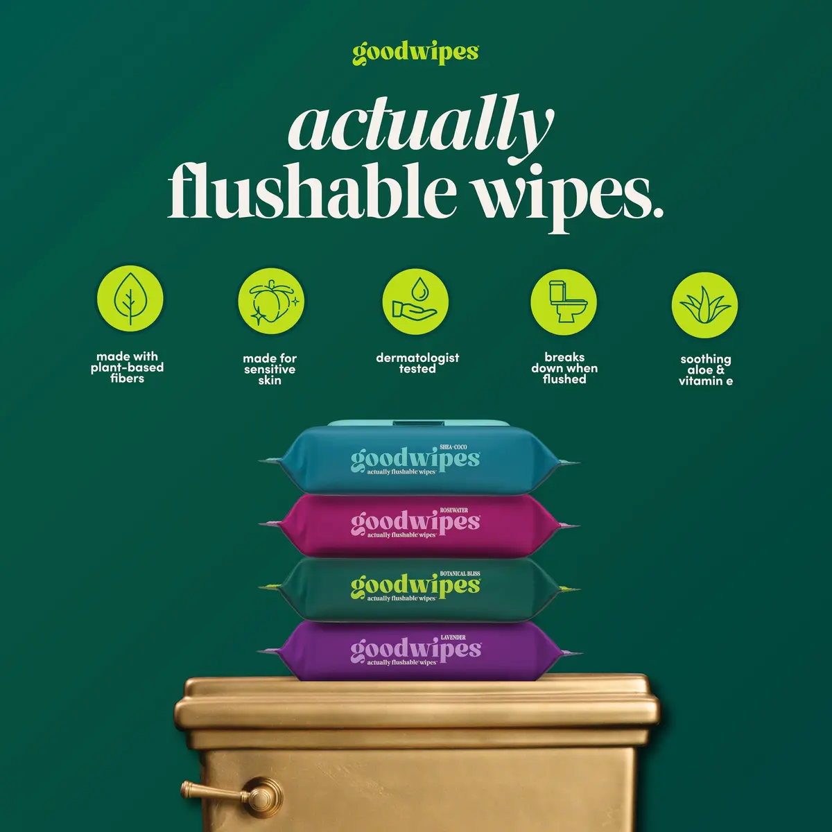 goodwipes Flushable Wipes Botanical Bliss 300 Count (6 Pack, 50 Count Each) | Septic Safe & Sewer Safe - view 2