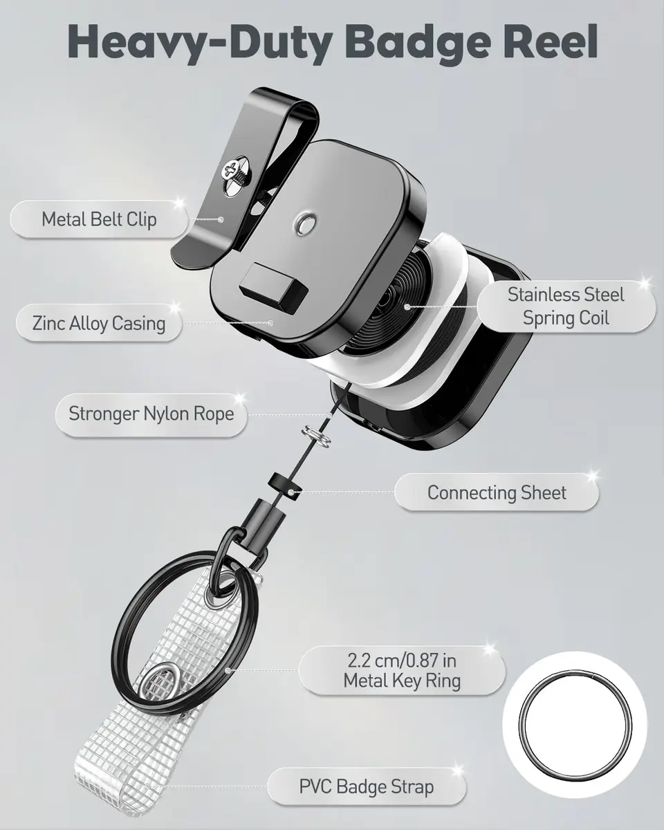 Uniclife 2 PC Retractable Badge Reel for Badge Holder | Heavy Duty Metal, 23.6 Inch Nylon Rope, All Metal Casing - view 5