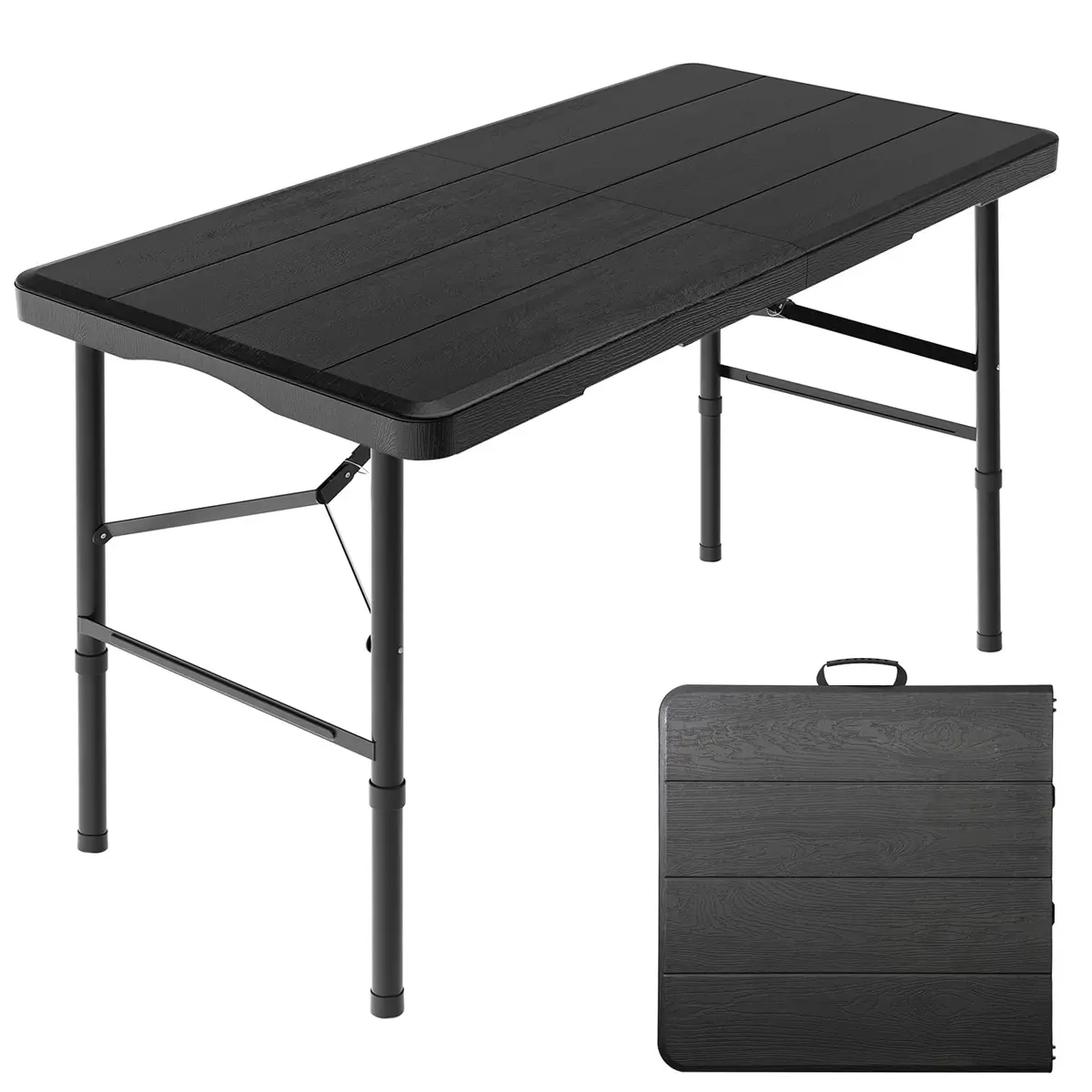 Hsundries 4 Ft Folding Table Wood Grain Desktop & 350lbs Support | Heavy Duty Portable Indoor & Outdoor - main product image