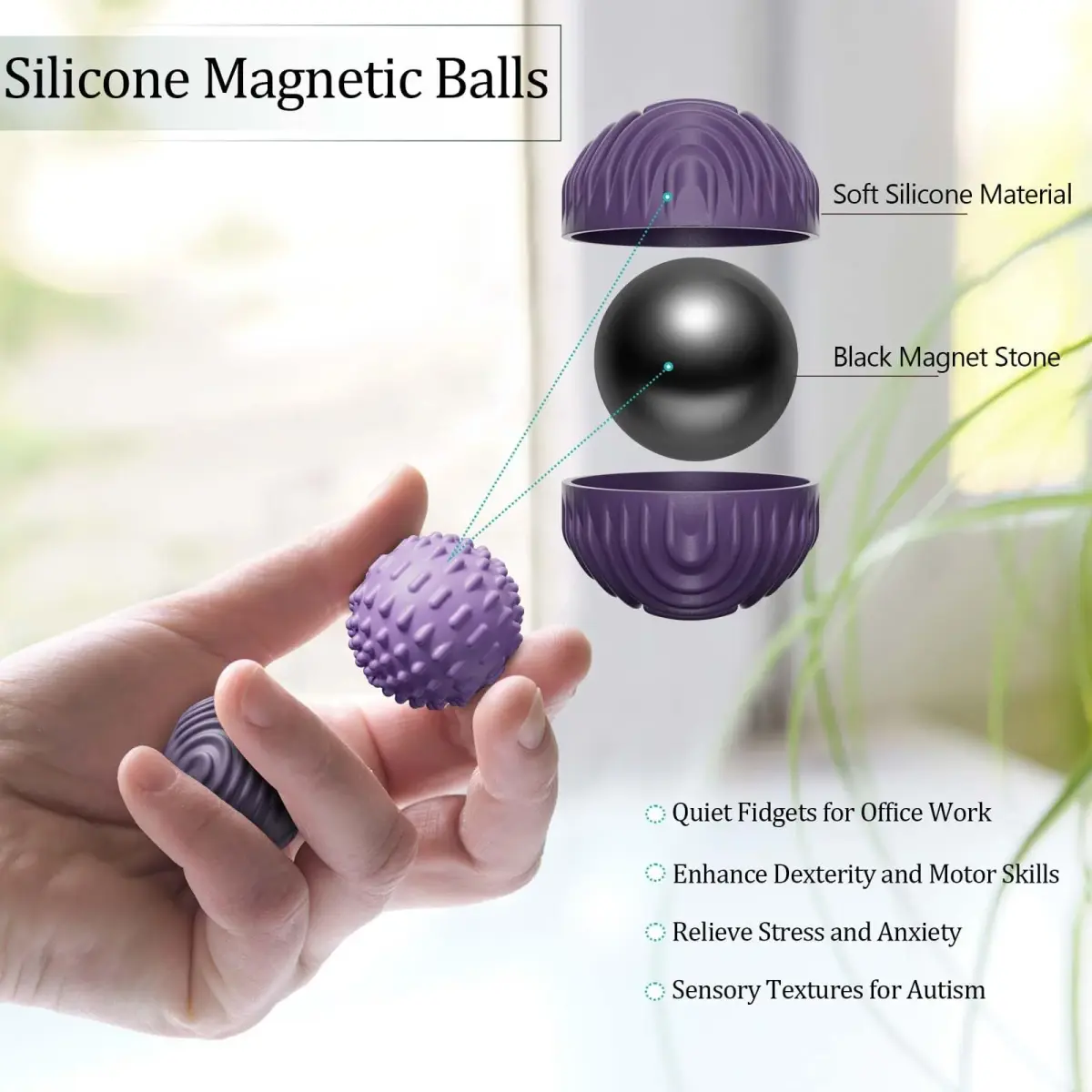 luckdoor Silicone Magnetic Balls Fidget Toys for Adults & Teens, 8PCS Lilac Purple | Sensory Stress Relief - view 2