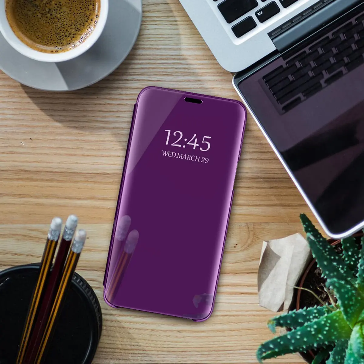 Gxmeuie Flip Mirror Case for Samsung Galaxy A36 5G (Burgundy) | Kickstand, PU Leather, Clear View - view 7