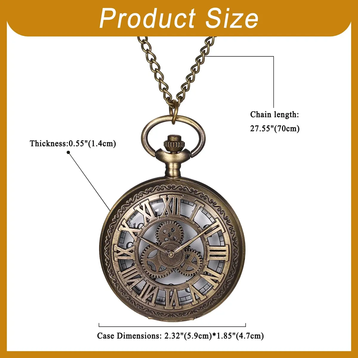 JewelryWe Vintage Quartz Pocket Watch Unisex Bronze 1.81 inch | Classic Gear Design for Father's Day - view 4