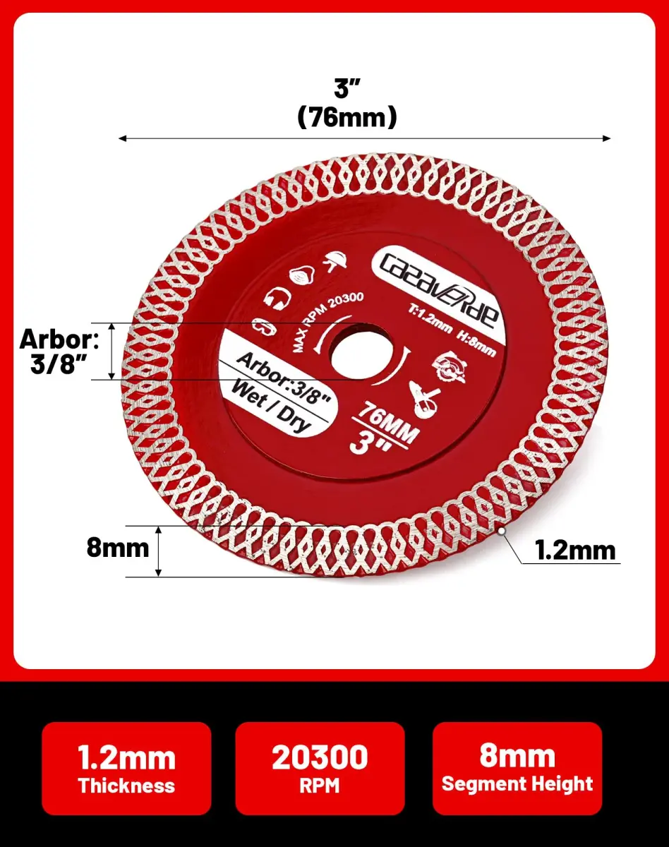 Casaverde 3" Diamond Blade with 3/8" Arbor, 2-Piece Set | Precision Cutting for Ceramic & Stone Tile - view 3