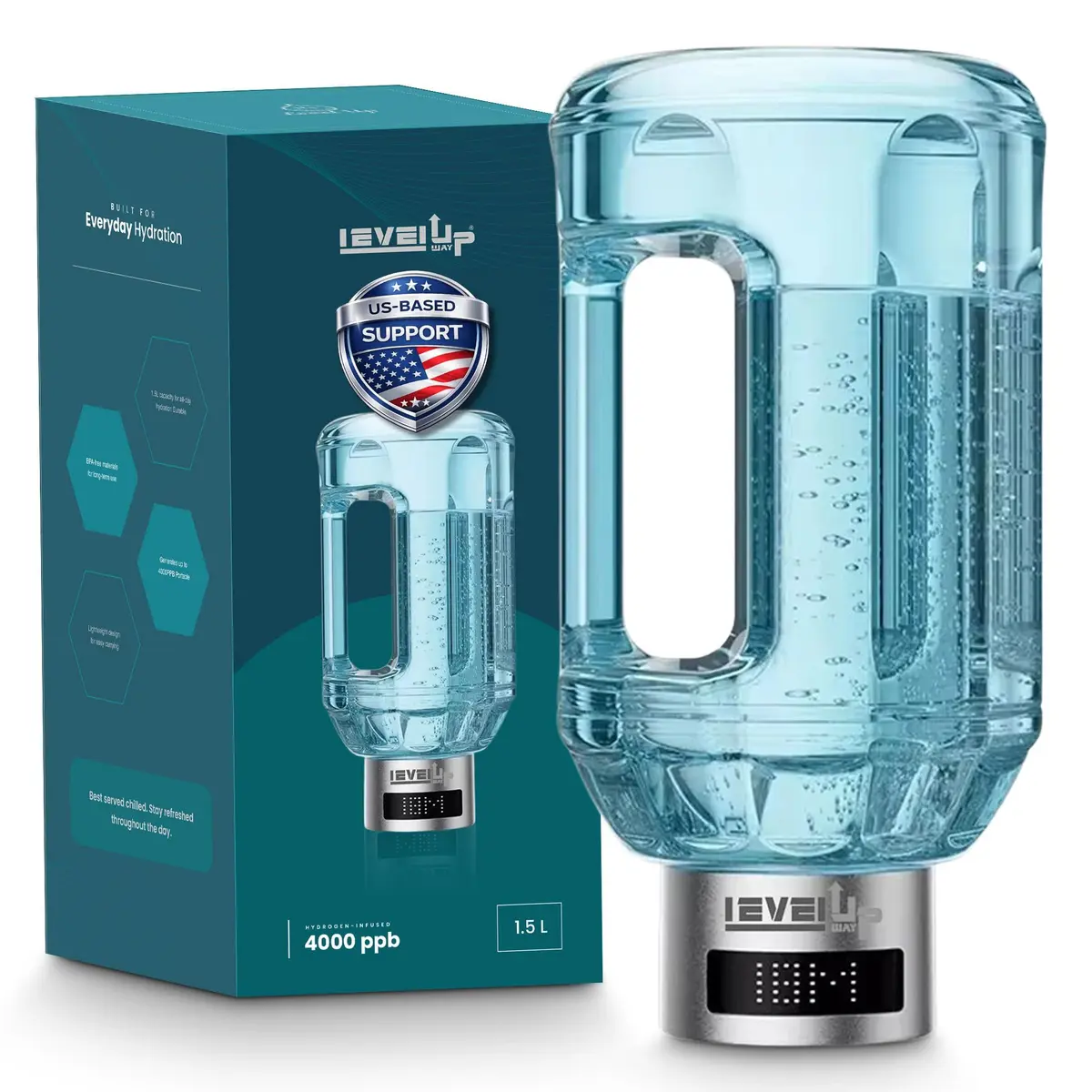 Level Up Way Hydrogen Water Bottle Generator 1.5L (51oz) | Portable Electrolysis with Digital Display - main product image