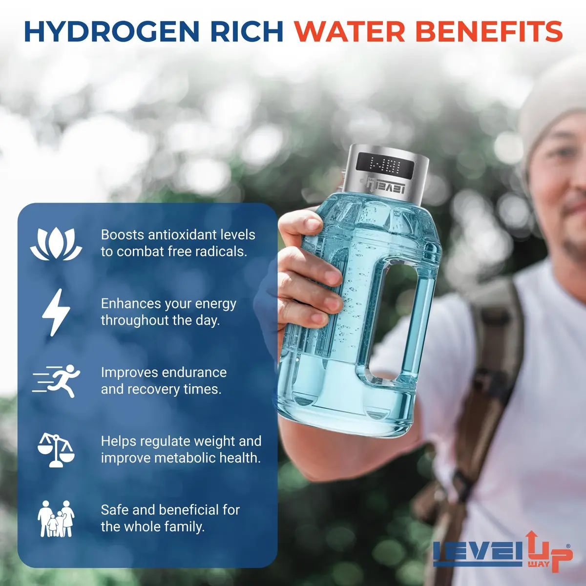 Level Up Way Hydrogen Water Bottle Generator 1.5L (51oz) | Portable Electrolysis with Digital Display - view 5