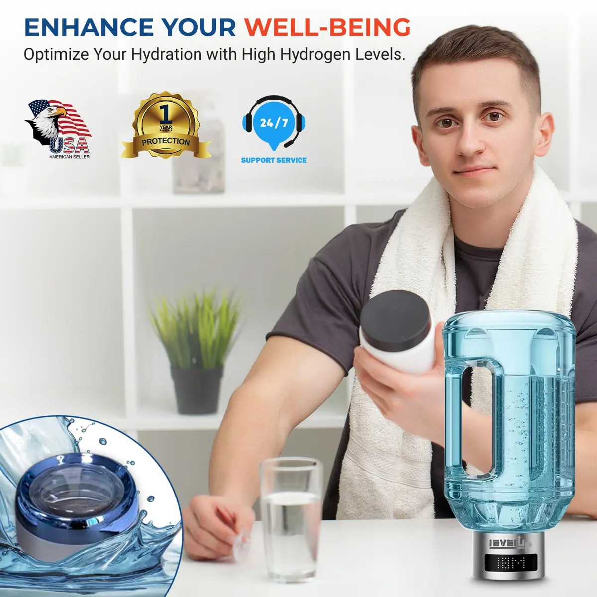 Level Up Way Hydrogen Water Bottle Generator 1.5L (51oz) | Portable Electrolysis with Digital Display - view 8