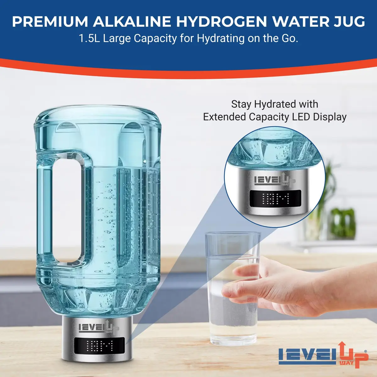 Level Up Way Hydrogen Water Bottle Generator 1.5L (51oz) | Portable Electrolysis with Digital Display - view 3