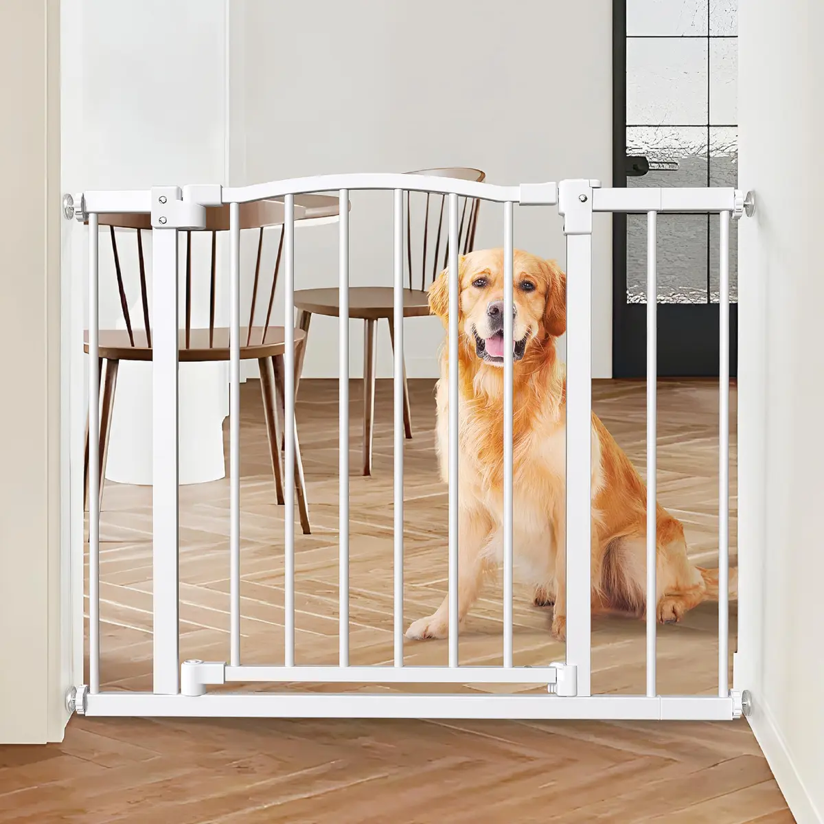 PETS TUFF Dog Gate 28" Tall, Self-Closing Steel Door & Child Lock | Wall-Friendly, Fits Most Doorways & Stairs - main product image
