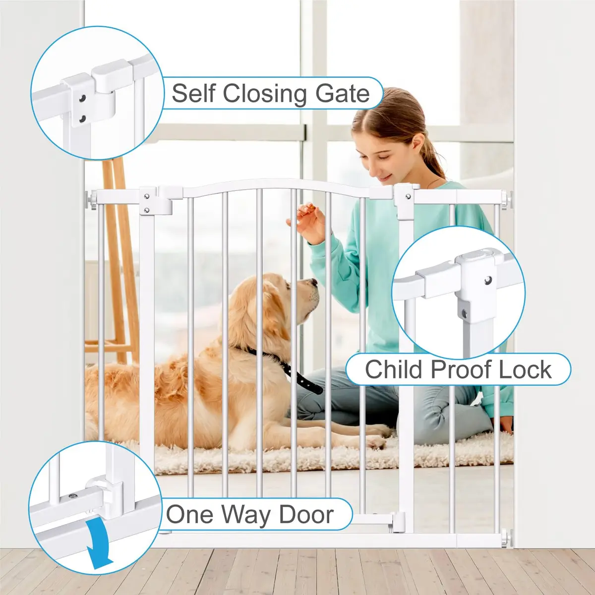 PETS TUFF Dog Gate 28" Tall, Self-Closing Steel Door & Child Lock | Wall-Friendly, Fits Most Doorways & Stairs - view 5