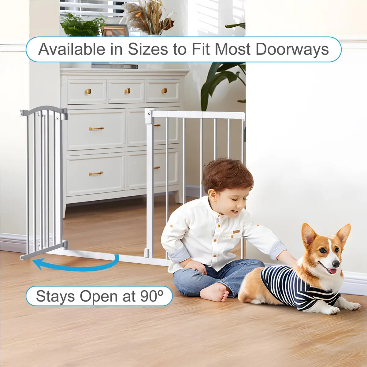 PETS TUFF Dog Gate 28" Tall, Self-Closing Steel Door & Child Lock | Wall-Friendly, Fits Most Doorways & Stairs - view 6