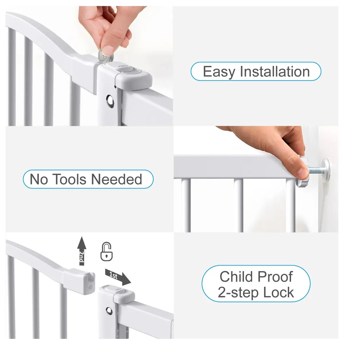 PETS TUFF Dog Gate 28" Tall, Self-Closing Steel Door & Child Lock | Wall-Friendly, Fits Most Doorways & Stairs - view 7