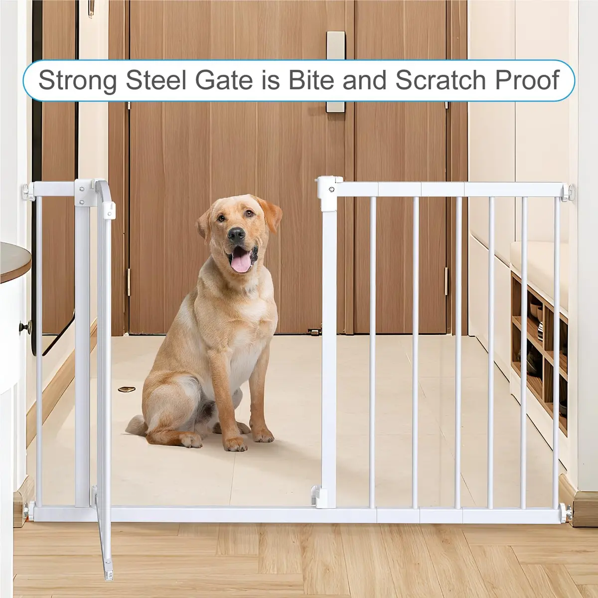 PETS TUFF Dog Gate 28" Tall, Self-Closing Steel Door & Child Lock | Wall-Friendly, Fits Most Doorways & Stairs - view 4