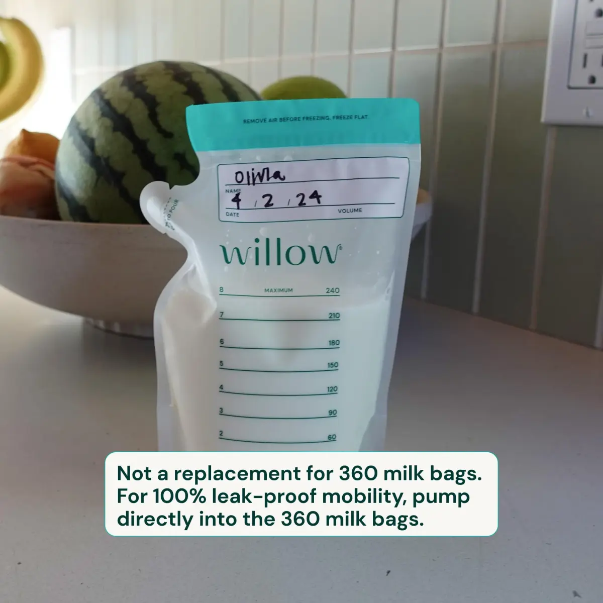 Willow 8oz Breast Milk Storage Bags (100-Pack) | Double Zip Seal, Freezer Safe, BPA-Free - view 6
