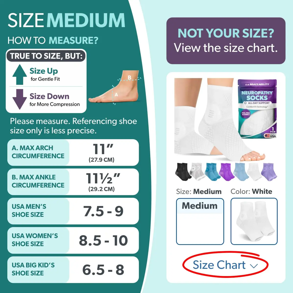BraceAbility Neuropathy Socks Medium - White | FDA Approved Medical Compression Garment for Nerve Pain Relief - view 2