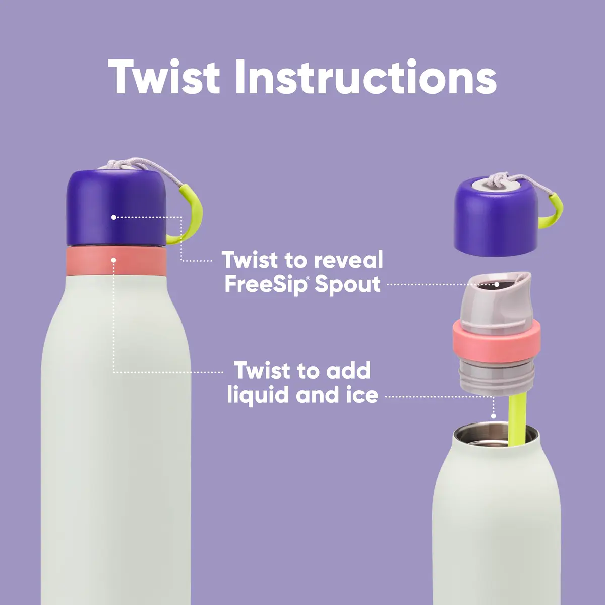 Owala FreeSip Twist Stainless Steel Water Bottle 18 oz Minty Horizons | Double-Walled Insulated Sipper Bottle - view 3