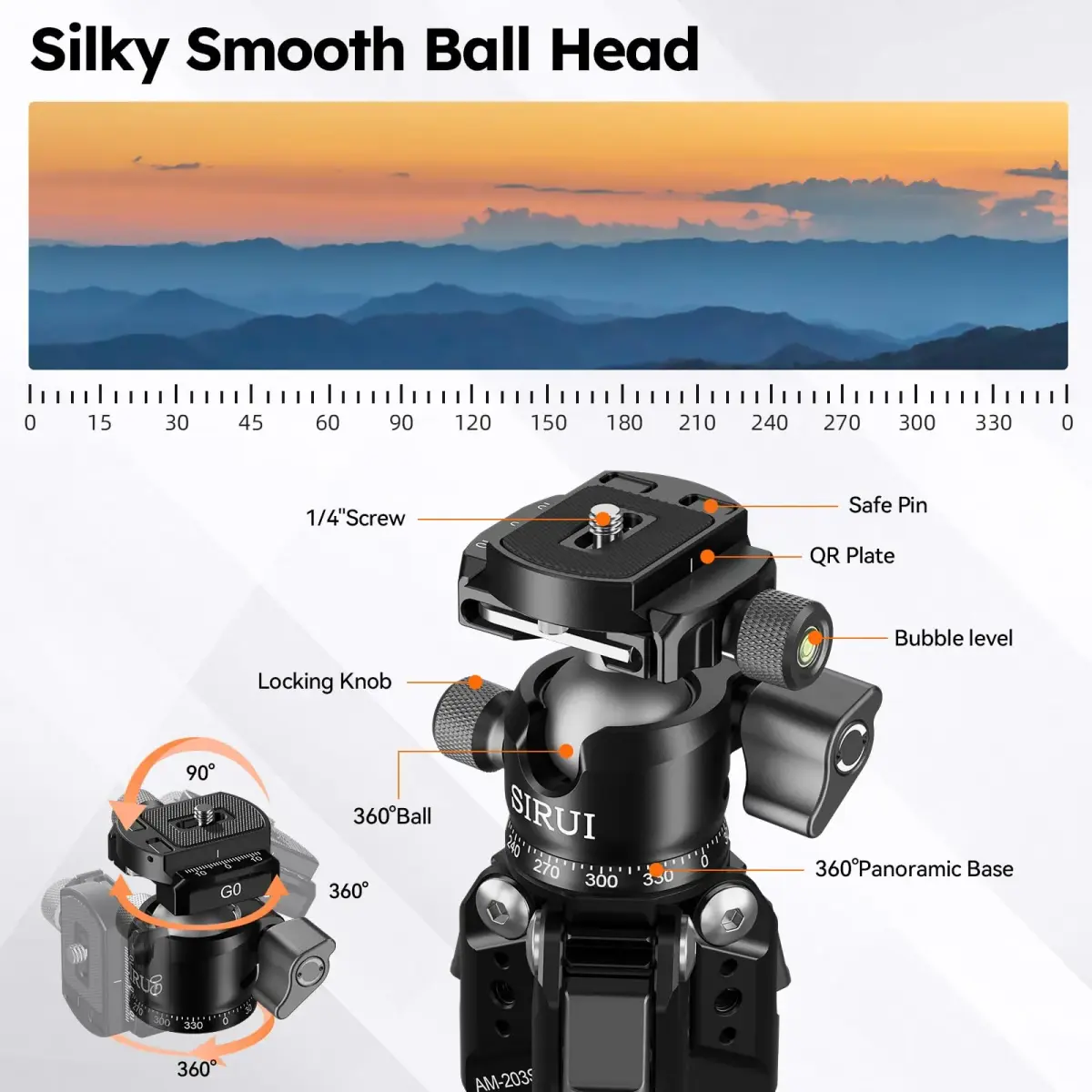 Sirui AM-203S+G0 Aluminum Desktop Tripod with Ball Head | 15kg (33lbs) Load Capacity, 42.5cm (16.7") Max Height - view 5